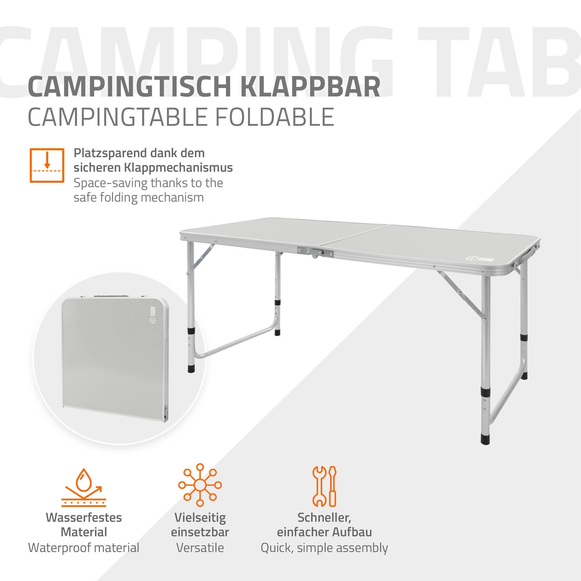 Table de Camping Pliante, Réglable en Hauteur 120x60x54-70 cm, Gris/Argent, en Aluminium et Plastique HDPE - Image 3