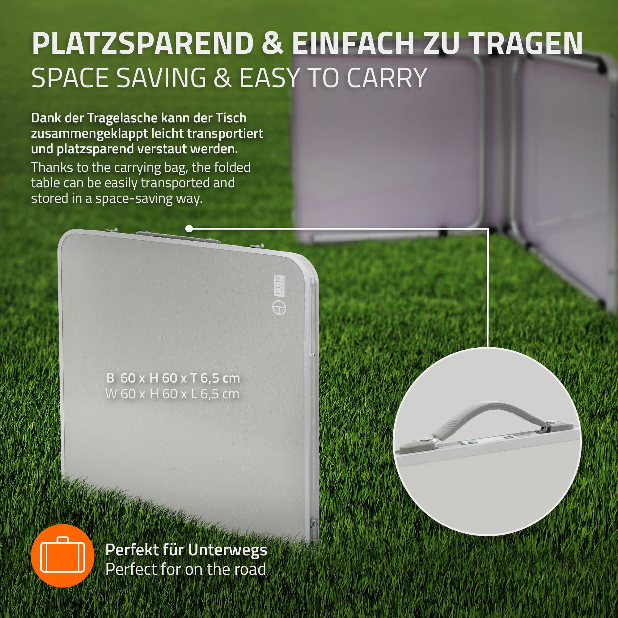 Table de Camping Pliante, Réglable en Hauteur 120x60x54-70 cm, Gris/Argent, en Aluminium et Plastique HDPE - Image 6