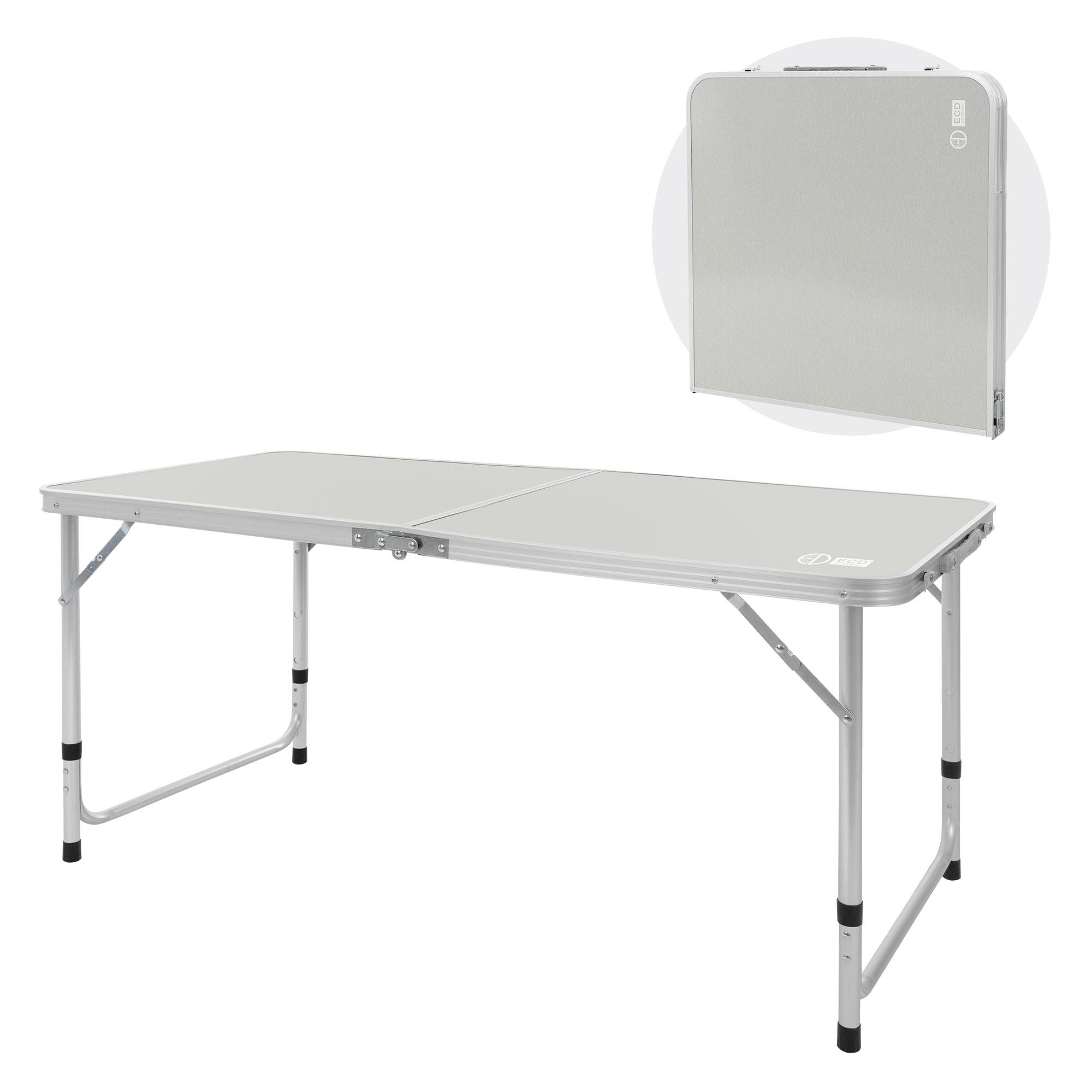 Table de Camping Pliante, Réglable en Hauteur 120x60x54-70 cm, Gris/Argent, en Aluminium et Plastique HDPE - Image 1