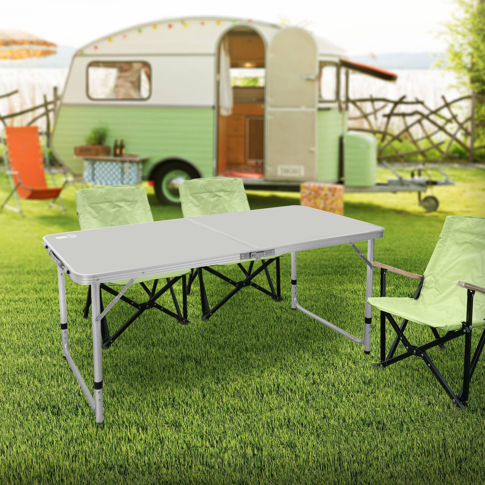 Table de Camping Pliante, Réglable en Hauteur 120x60x54-70 cm, Gris/Argent, en Aluminium et Plastique HDPE - Image 10