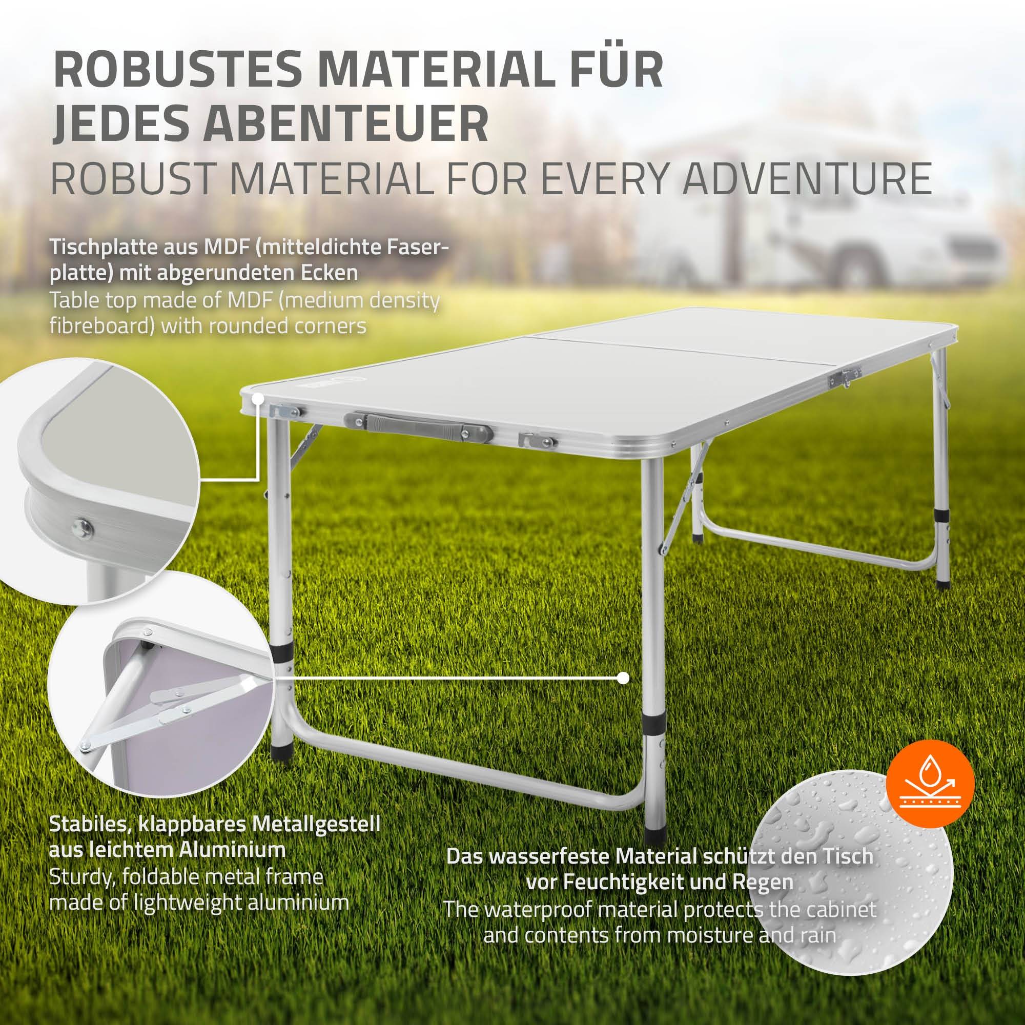 Table de Camping Pliante, Réglable en Hauteur 120x60x54-70 cm, Gris/Argent, en Aluminium et Plastique HDPE - Image 7