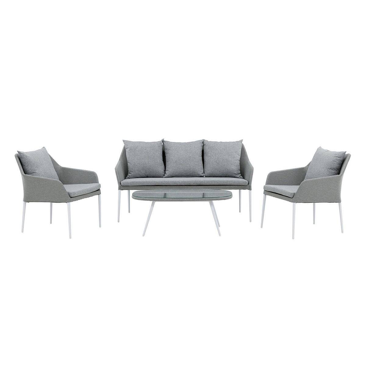 Salon de Jardin "Spoga" 151cm Gris & Blanc - Image 1