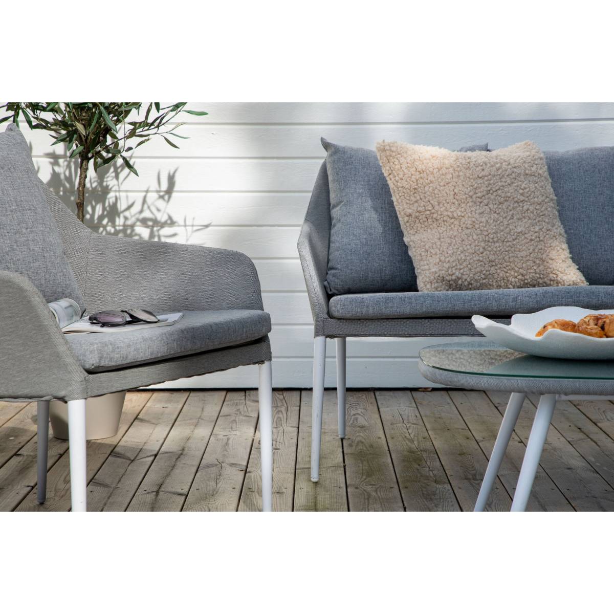 Salon de Jardin "Spoga" 151cm Gris & Blanc - Image 9