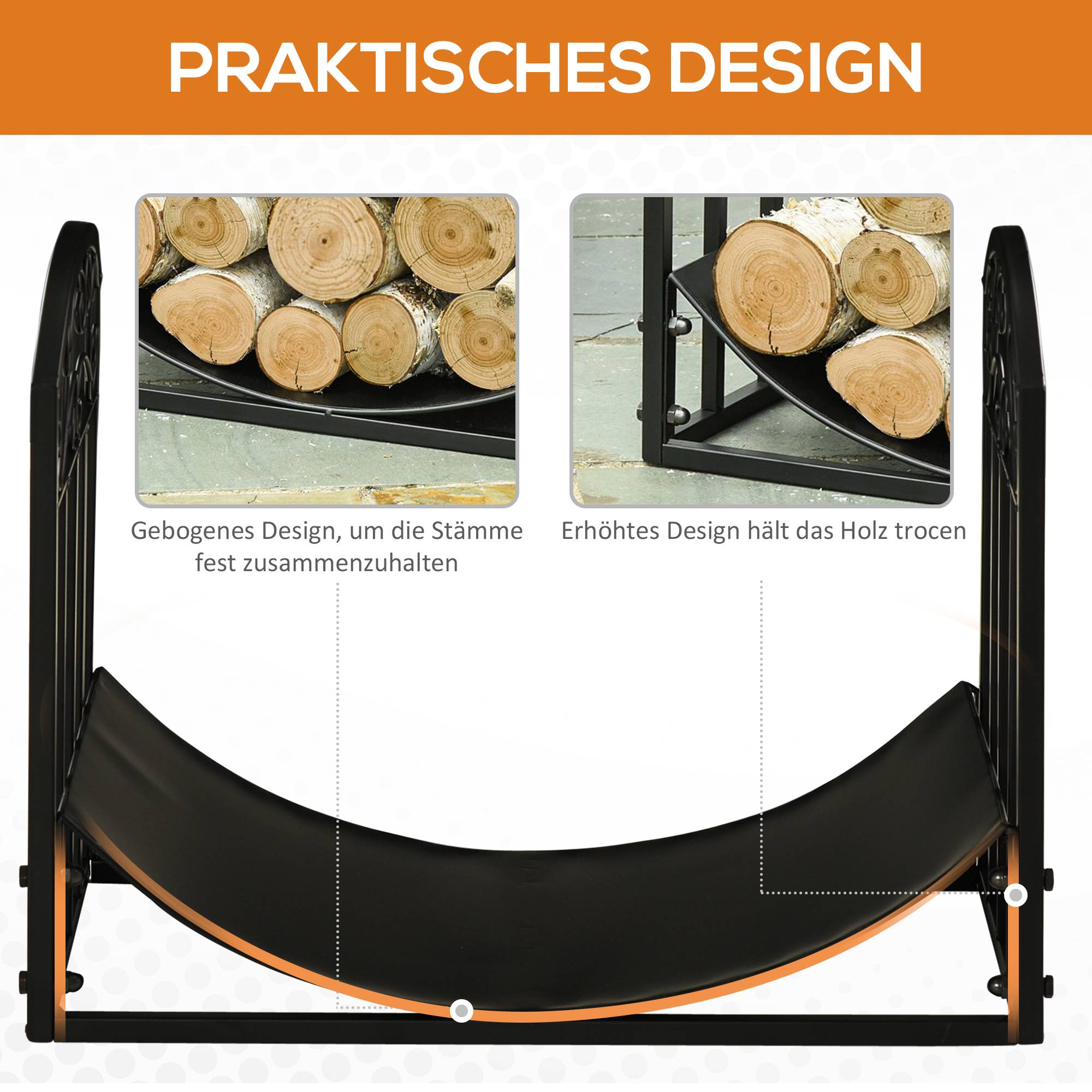 ComfortXL - Porte-bûches en métal noir 60,5 x 36 x 46,5 cm pour cheminée intérieur extérieur rangement surélevé charge 60 kg - Image 5