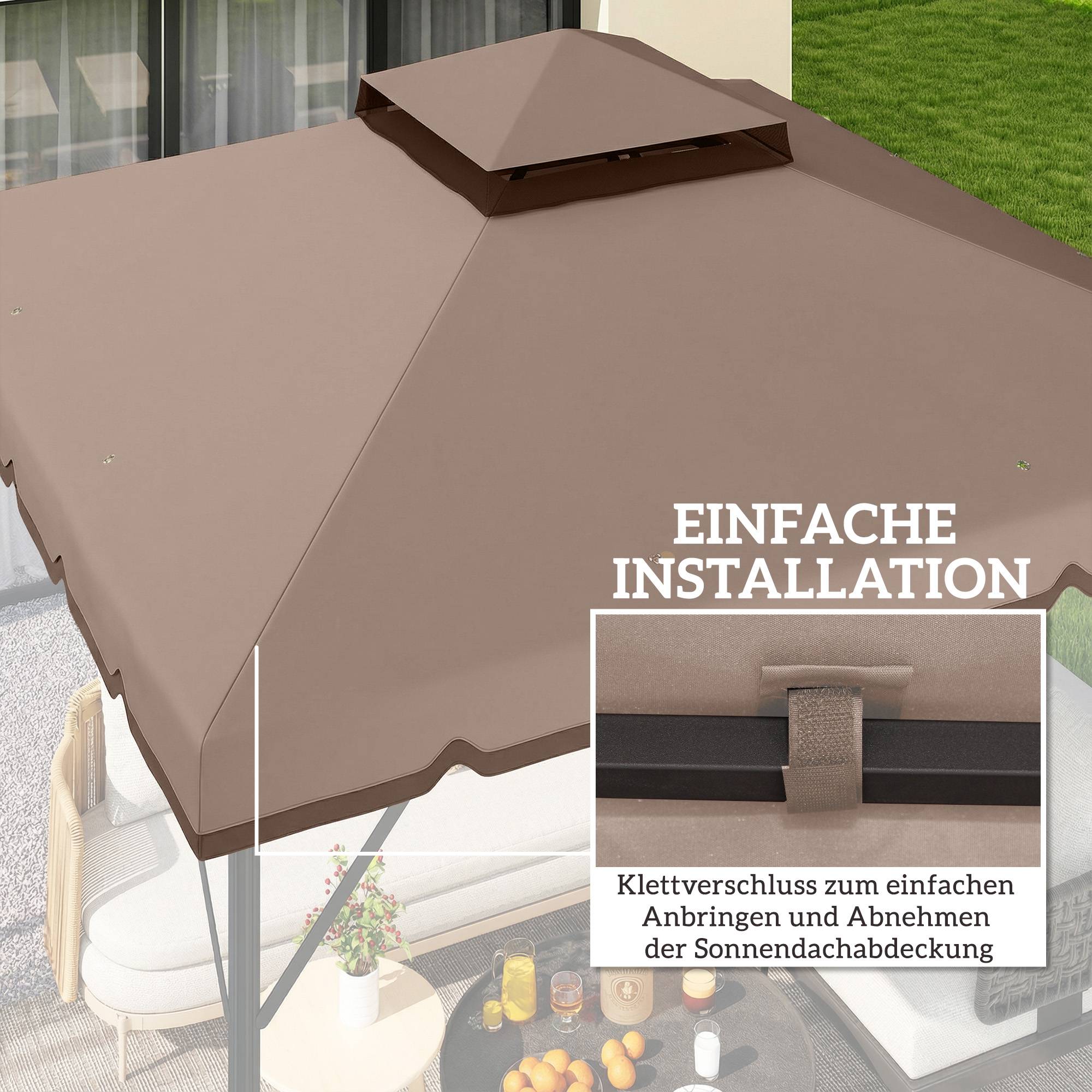 Toile de Rechange Tonnelle Polyester Extérieur Double Toit UPF30+ 3x3m Kaki Marron - ComfortXL Outdoor Living - Image 8