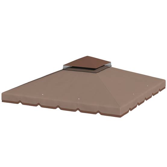 Toile de Rechange Tonnelle Polyester Extérieur Double Toit UPF30+ 3x3m Kaki Marron - ComfortXL Outdoor Living - Image 1