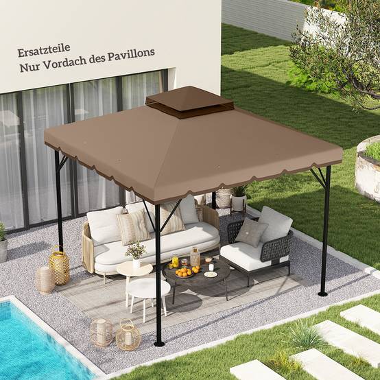 Toile de Rechange Tonnelle Polyester Extérieur Double Toit UPF30+ 3x3m Kaki Marron - ComfortXL Outdoor Living - Image 3