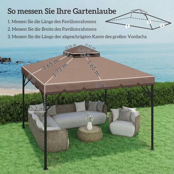 Toile de Rechange Tonnelle Polyester Extérieur Double Toit UPF30+ 3x3m Kaki Marron - ComfortXL Outdoor Living - Image 5