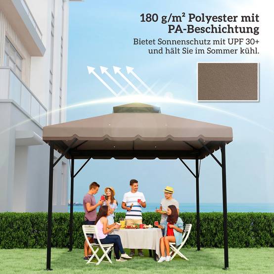Toile de Rechange Tonnelle Polyester Extérieur Double Toit UPF30+ 3x3m Kaki Marron - ComfortXL Outdoor Living - Image 7