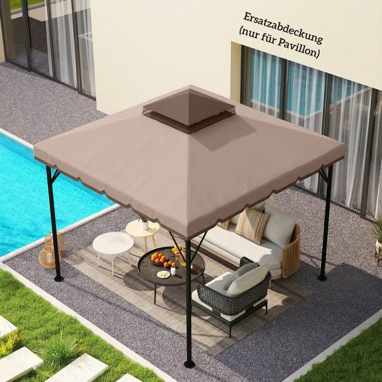 Toile de Rechange Tonnelle Polyester Extérieur Double Toit UPF30+ 3x3m Kaki Marron - ComfortXL Outdoor Living - Image 9