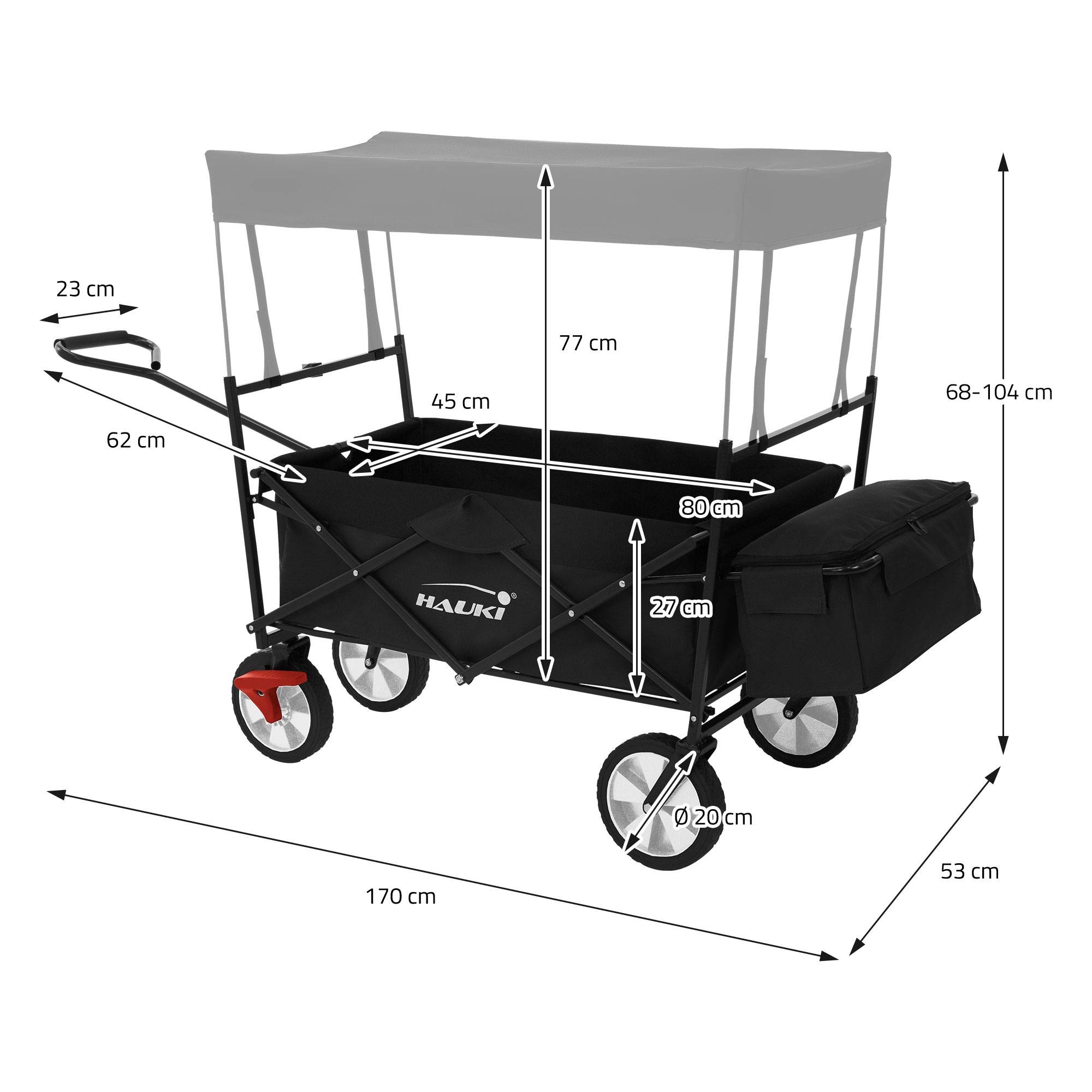 Chariot pliable avec toit noir poussette de plage avec poches et siège à 2 places roulette avec freins pivotante 360° charge 80 kg pour enfant/outils - Imagen 7