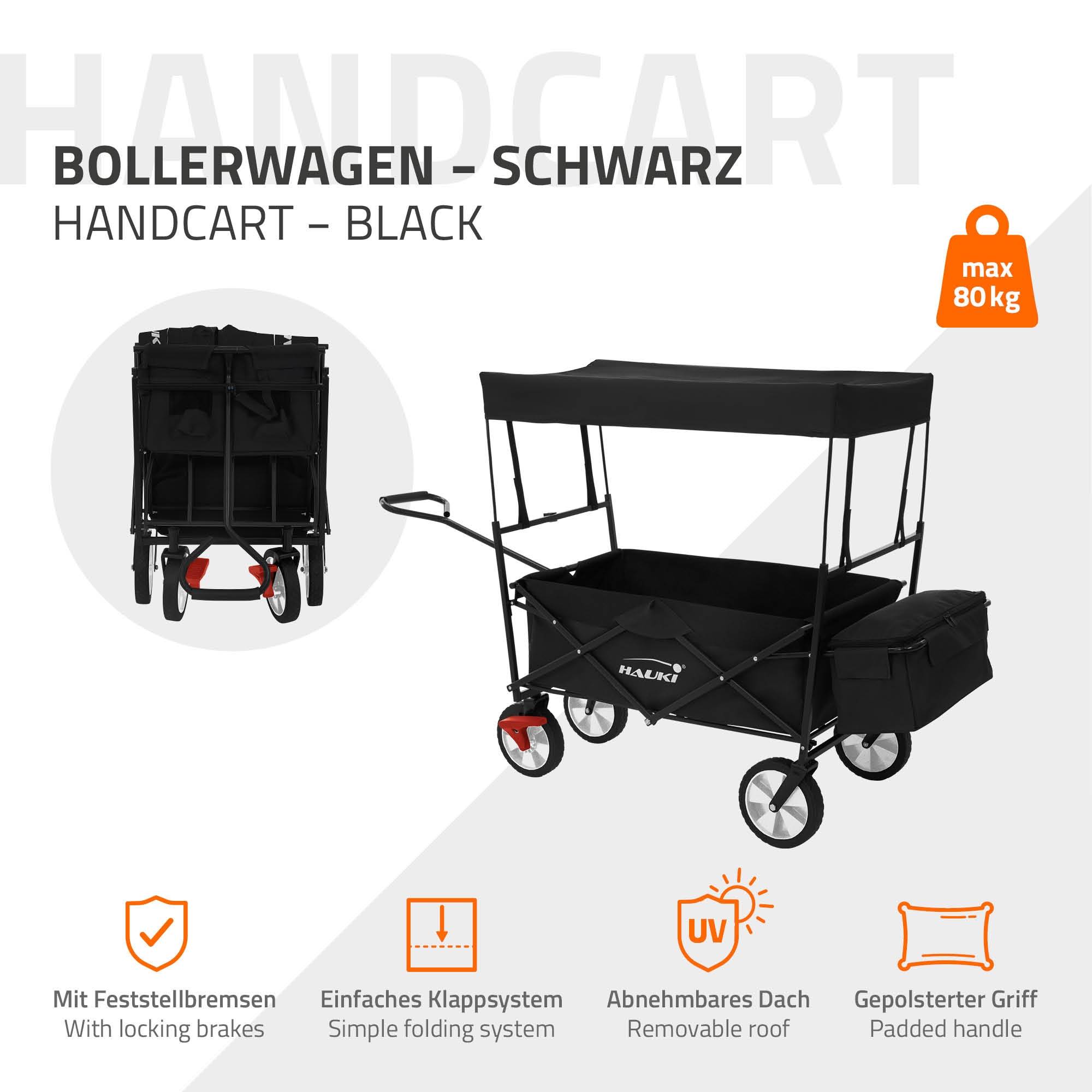 Chariot pliable avec toit noir poussette de plage avec poches et siège à 2 places roulette avec freins pivotante 360° charge 80 kg pour enfant/outils - Imagen 2