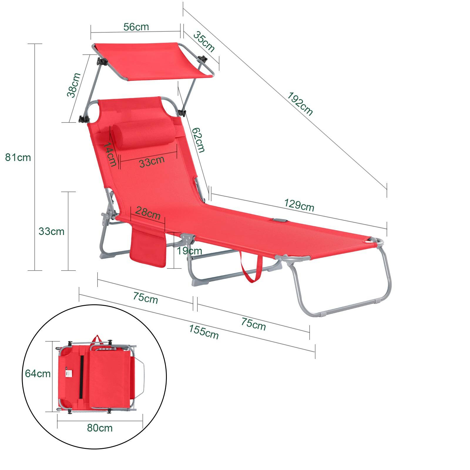 SoBuy Transat Pliable Chaise Longue avec Pare-Soleil Réglable - Imagen 3