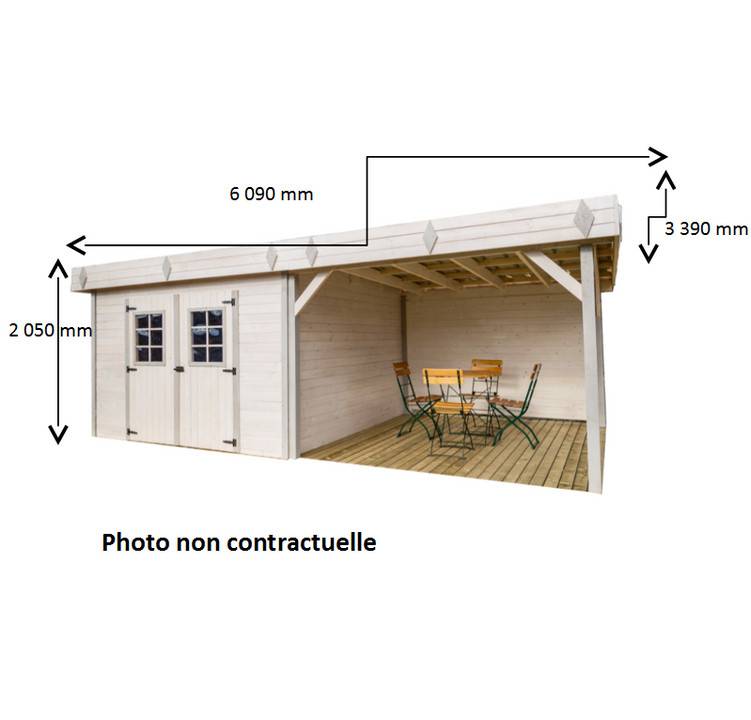 Habrita - Abri Madriers bois massif avec terrasse couverte toit plat avec bac acier montage possible de la porte sur les 4 côtés / 28 mm / surf ext : 20,64 m2 - Image 3