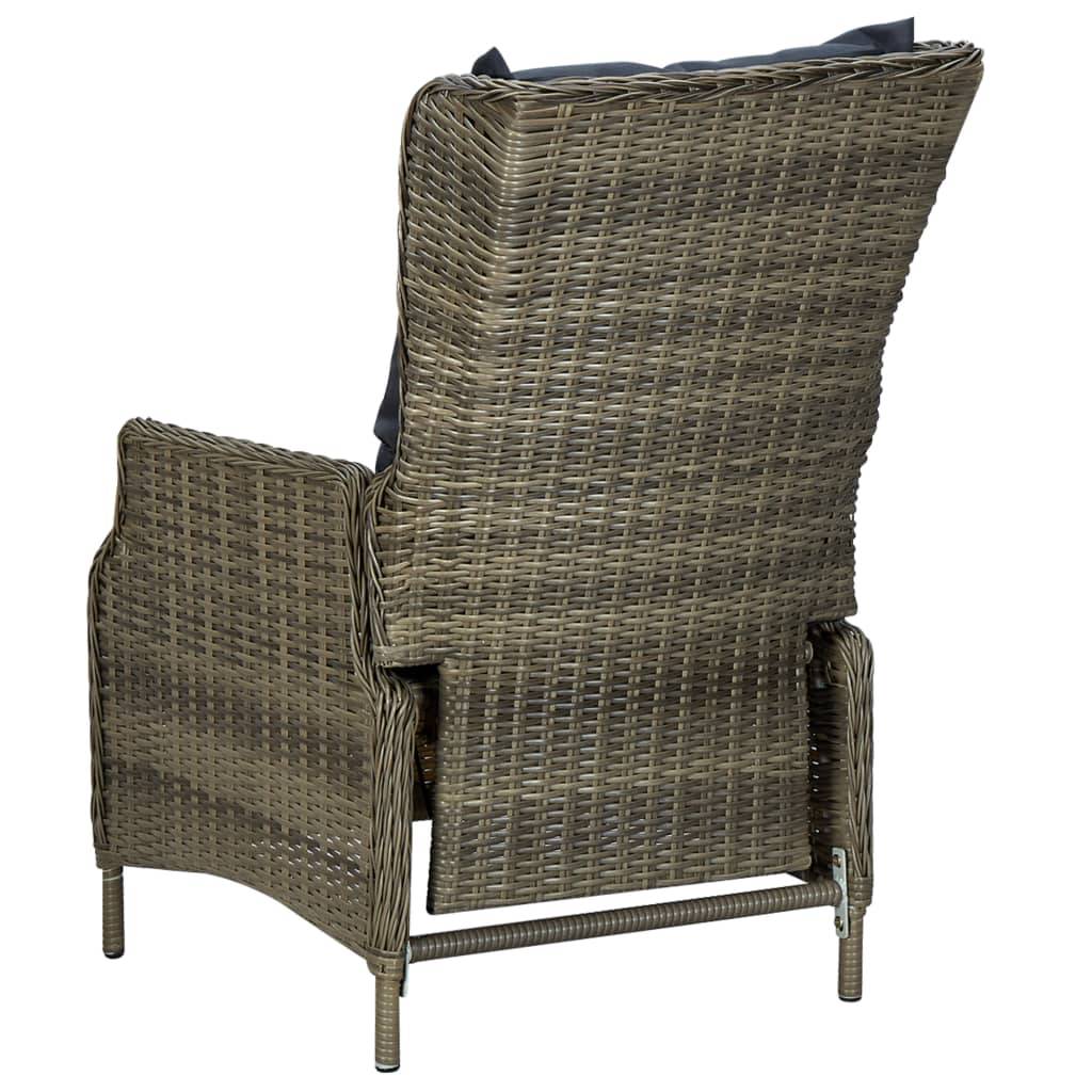 Chaise de jardin inclinable - Fauteuil De Jardin avec coussins Résine tressée Marron - Image 5