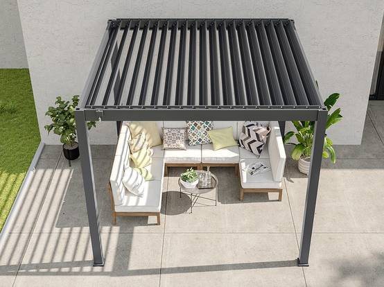 Pergola Bioclimatique Aluminium Autoportee 9m² - 3X3m - Gris - Image 5