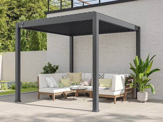 Pergola Bioclimatique Aluminium Autoportee 9m² - 3X3m - Gris - Image 7