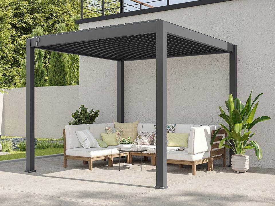 Pergola Bioclimatique Aluminium Autoportee 9m² - 3X3m - Gris - Image 7