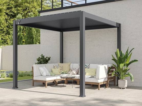 Pergola Bioclimatique Aluminium Autoportee 9m² - 3X3m - Gris - Image 8