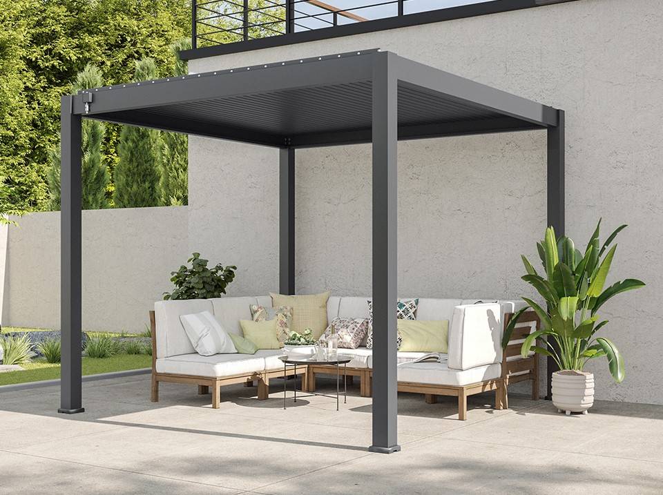 Pergola Bioclimatique Aluminium Autoportee 9m² - 3X3m - Gris - Image 8