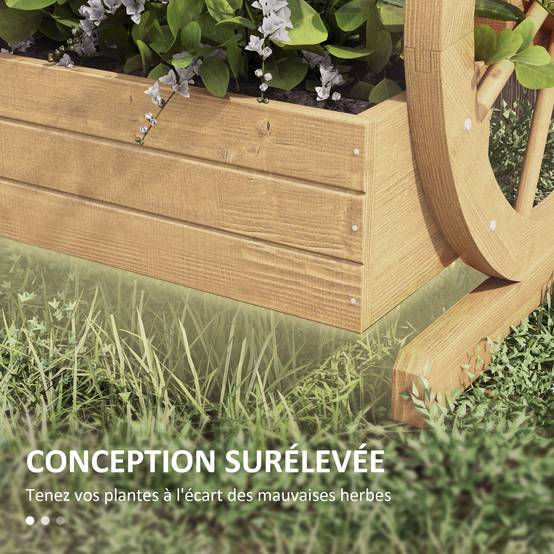 Sans Marque - Jardinière sur Pieds carré Potager 3 étages avec 2 roues Charrette Bois Sapin, dim. 62L x 61l x 57H cm - Image 8