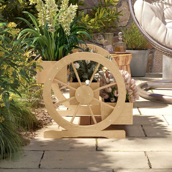 Sans Marque - Jardinière sur Pieds carré Potager 3 étages avec 2 roues Charrette Bois Sapin, dim. 62L x 61l x 57H cm - Image 9