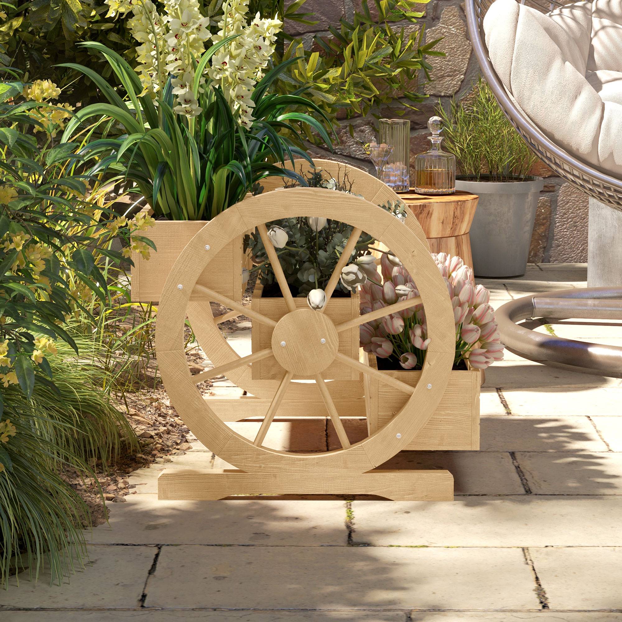 Sans Marque - Jardinière sur Pieds carré Potager 3 étages avec 2 roues Charrette Bois Sapin, dim. 62L x 61l x 57H cm - Image 9