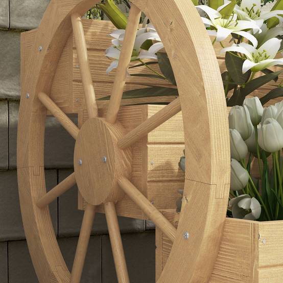Sans Marque - Jardinière sur Pieds carré Potager 3 étages avec 2 roues Charrette Bois Sapin, dim. 62L x 61l x 57H cm - Image 10