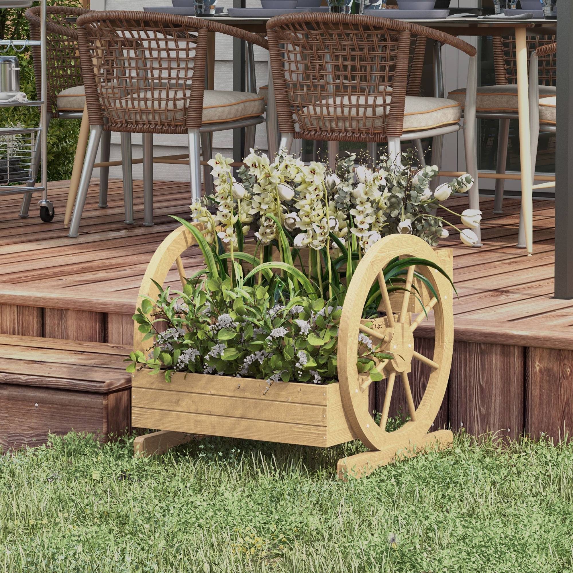 Sans Marque - Jardinière sur Pieds carré Potager 3 étages avec 2 roues Charrette Bois Sapin, dim. 62L x 61l x 57H cm - Image 3