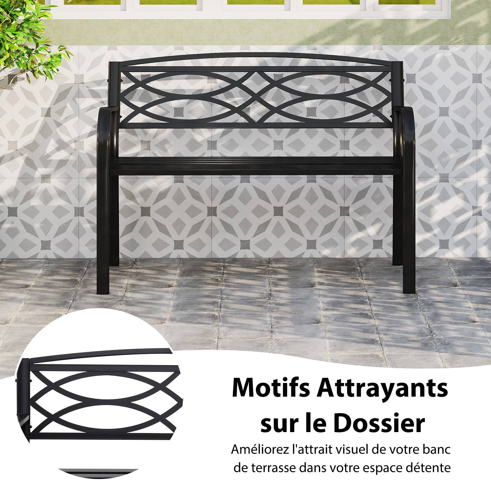 Costway - Banc de Jardin 116 CM Métallique pour 2 Personnes avec Accoudoirs Courbés et Dossier, Charge 300 kg pour Bord de Piscine, Porch - Image 5