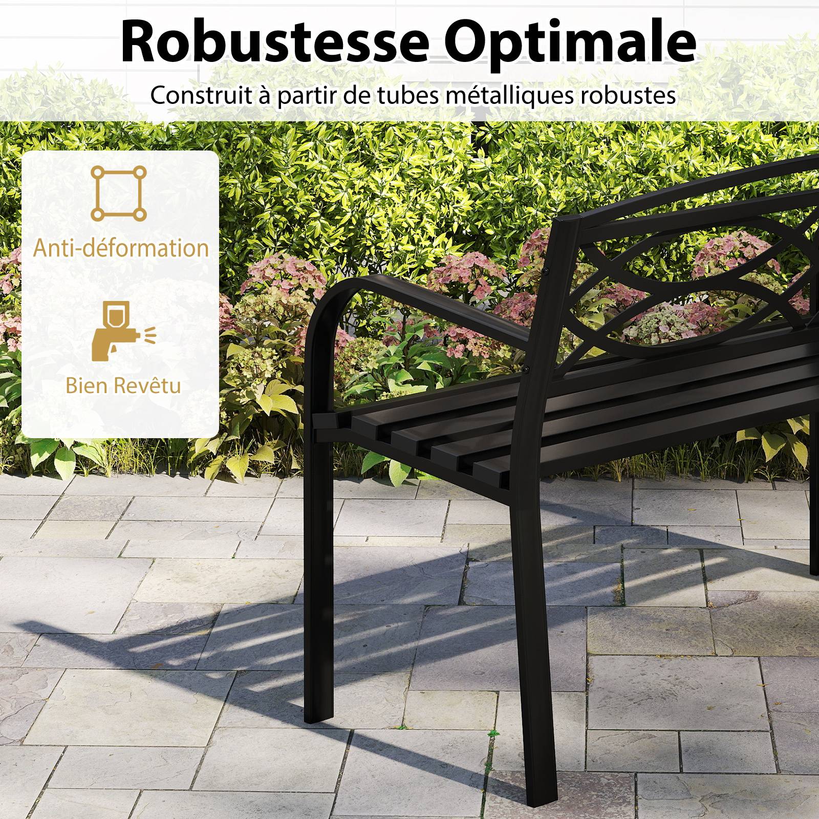 Costway - Banc de Jardin 116 CM Métallique pour 2 Personnes avec Accoudoirs Courbés et Dossier, Charge 300 kg pour Bord de Piscine, Porch - Image 3
