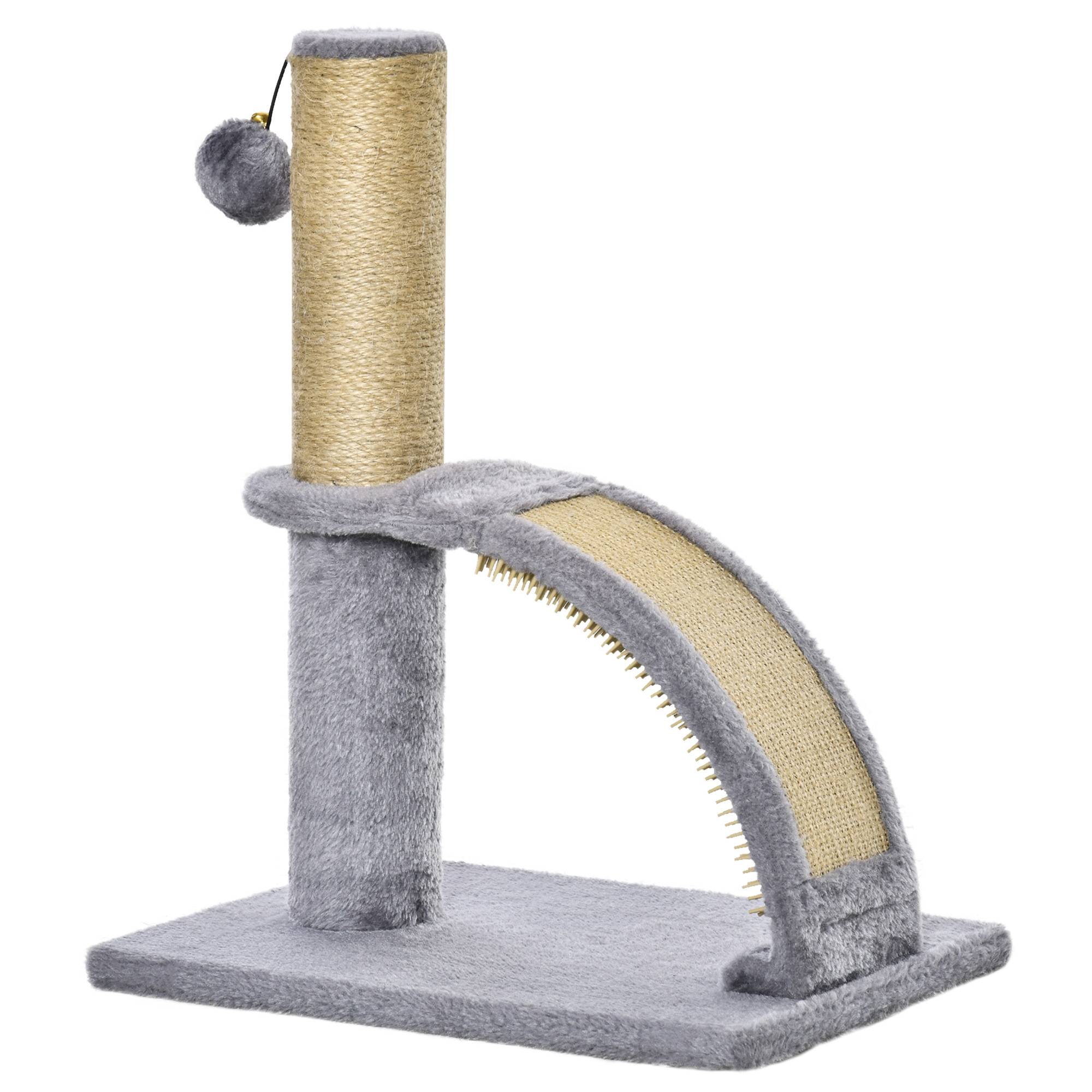 Pawhut - Arbre à chat griffoir grattoir design jeu boule suspendue + demi-arc de massage peluche jute naturelle gris - Imagen 1