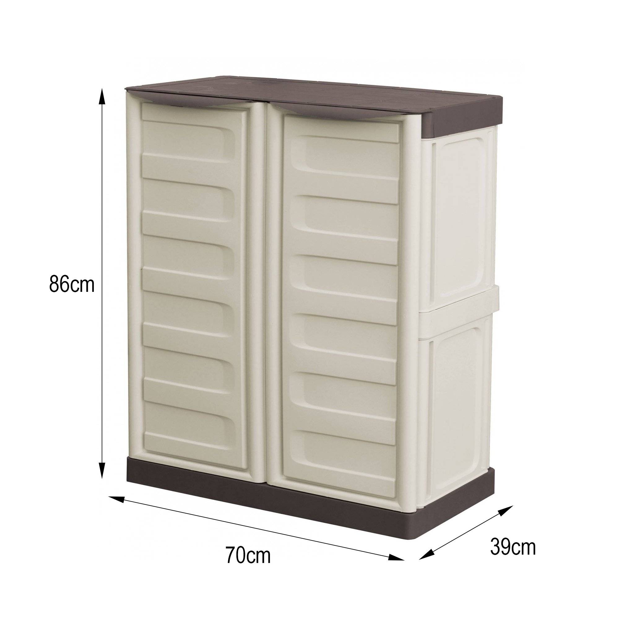 Dmora - Armoire d'extérieur Courtrai, Armoire de balcon polyvalente, Mobilier d'extérieur avec 2 portes, Beige et Marron, 70x39h86 cm, Finition rayée - Dmora - Image 3