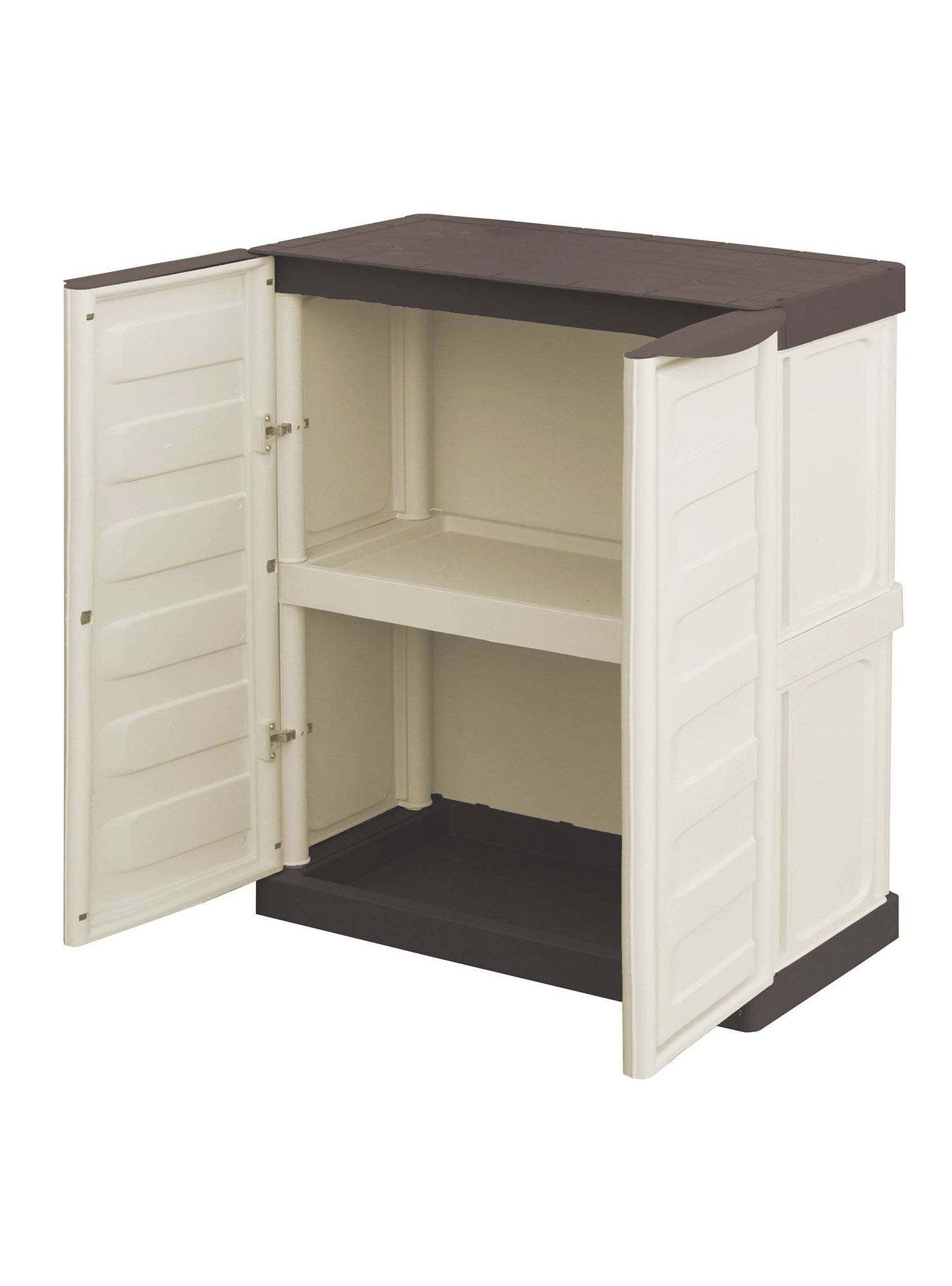 Dmora - Armoire d'extérieur Courtrai, Armoire de balcon polyvalente, Mobilier d'extérieur avec 2 portes, Beige et Marron, 70x39h86 cm, Finition rayée - Dmora - Image 6