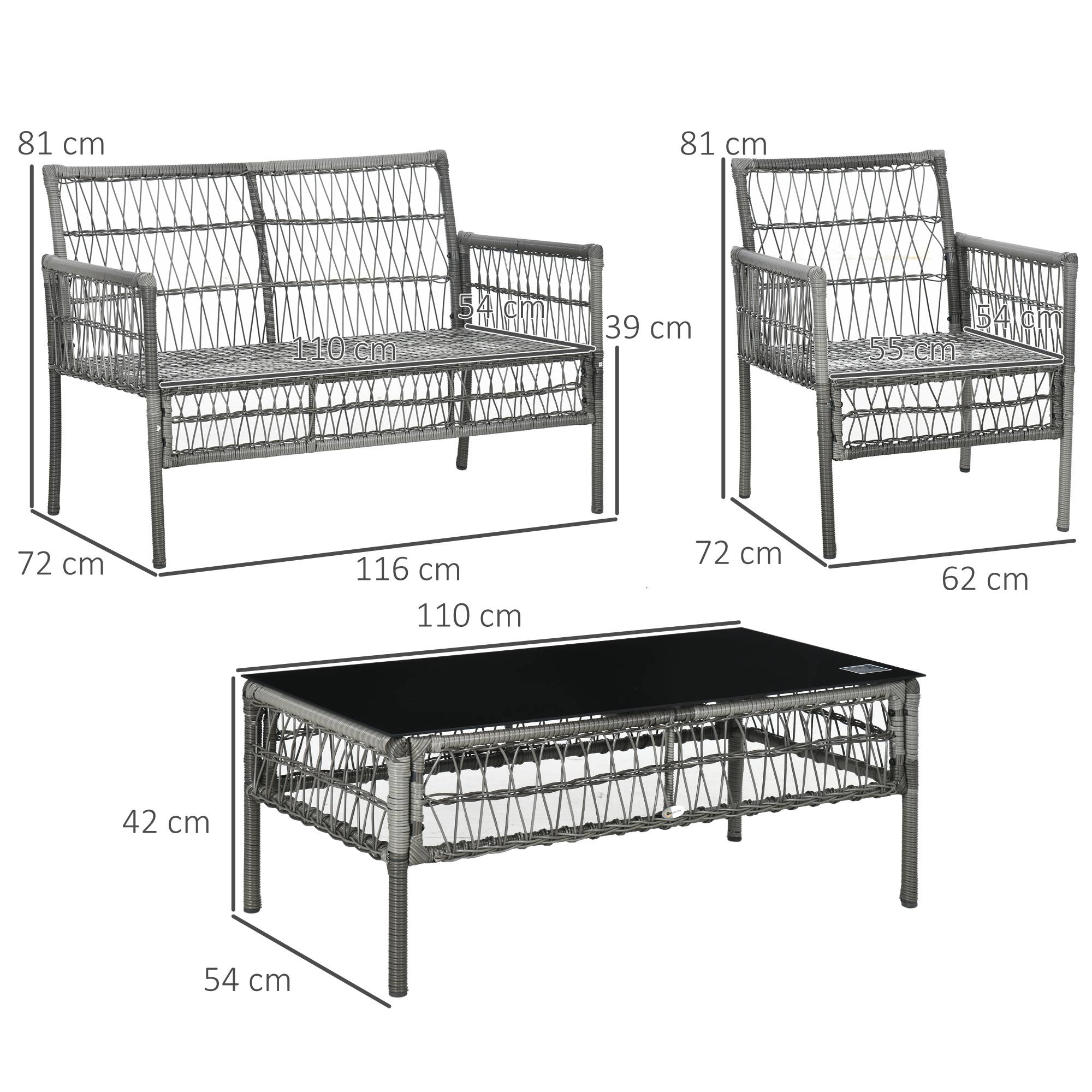 Outsunny - Ensemble salon de jardin 4 personnes 4 pièces - 8 coussins inclus - métal résine aspect rotin - beige gris - Outsunny - Imagen 3