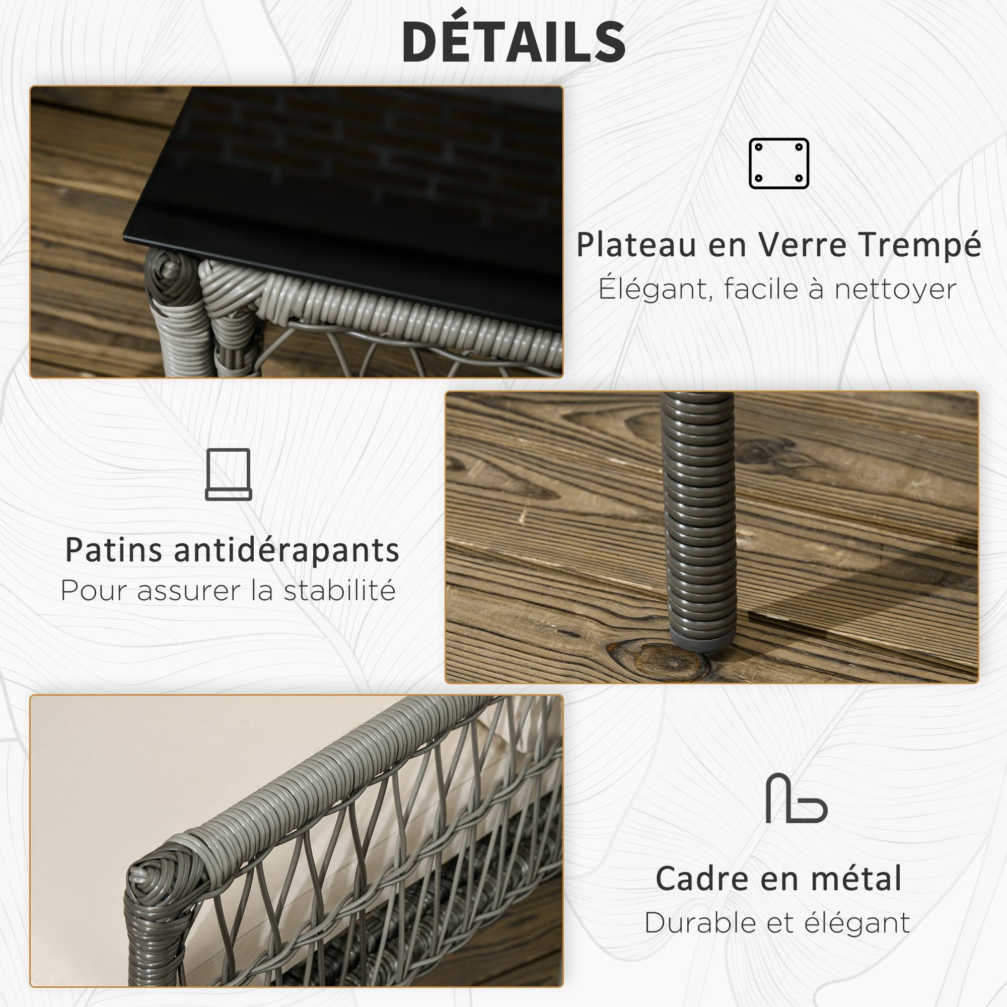 Outsunny - Ensemble salon de jardin 4 personnes 4 pièces - 8 coussins inclus - métal résine aspect rotin - beige gris - Outsunny - Imagen 6