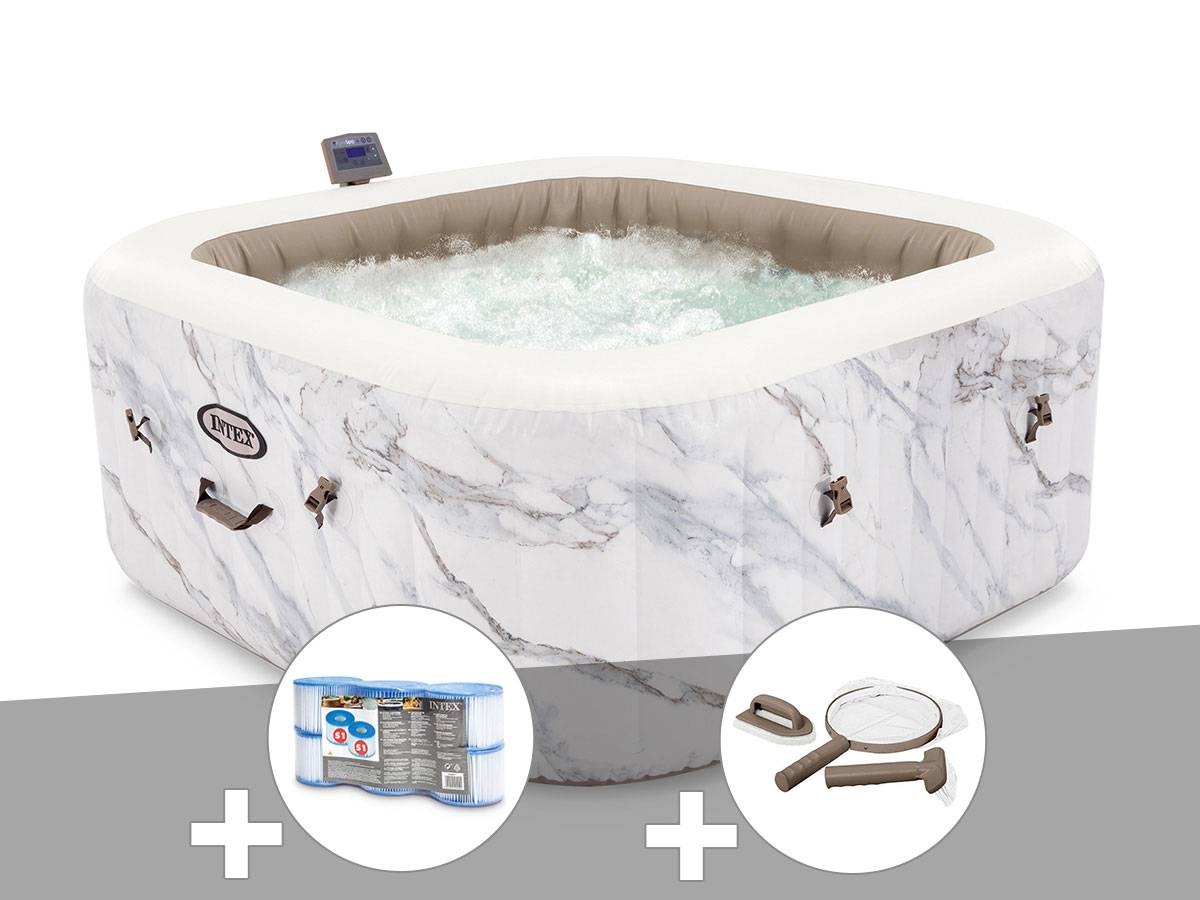 Kit spa gonflable Intex PureSpa Calacatta carré Bulles 4 places + 6 filtres + Kit d'entretien - Imagen 1