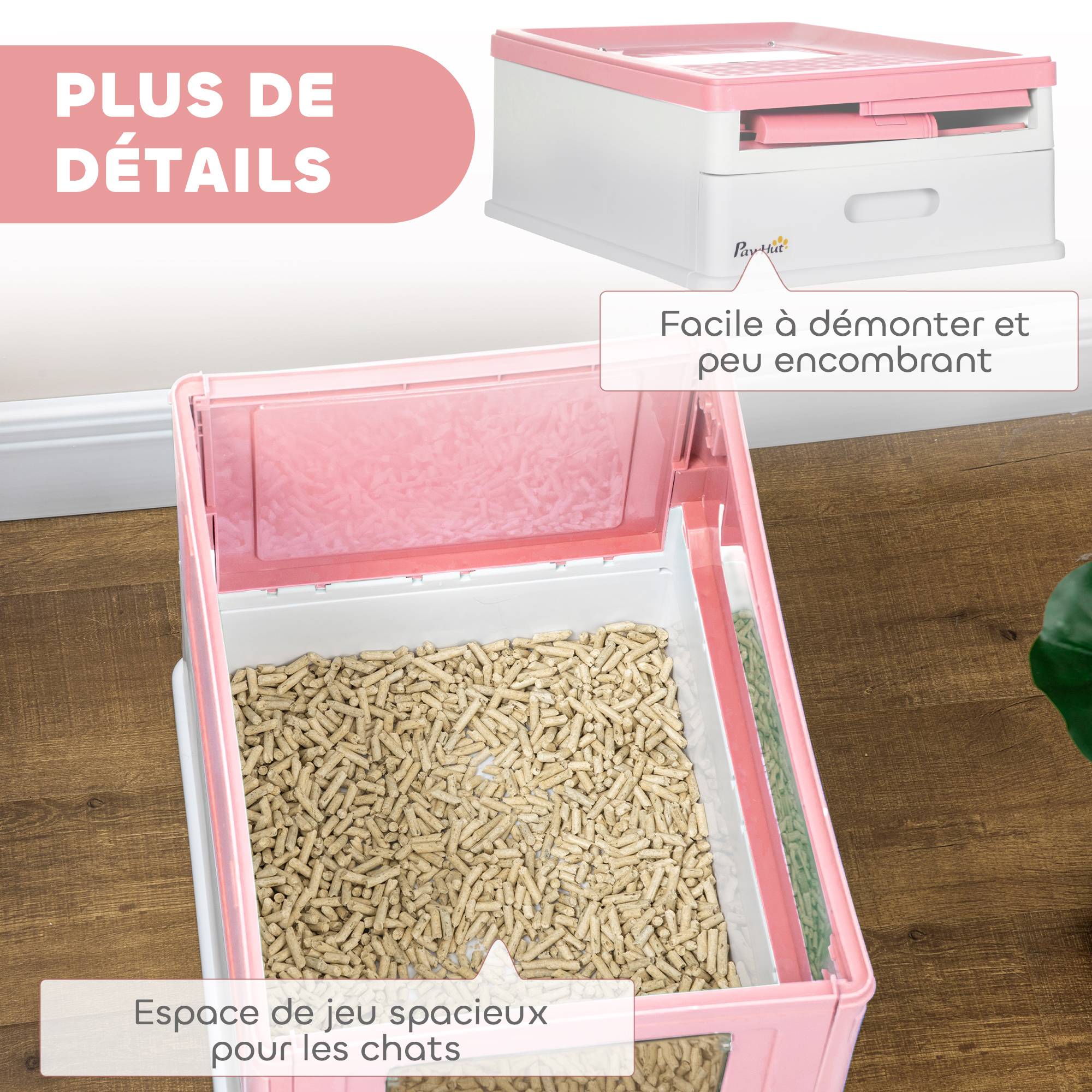 Maison de toilette pour chat pliable double porte battante et supérieure pelle fourni 47,5 x 35,5 x 36,7 cm rose - Image 9