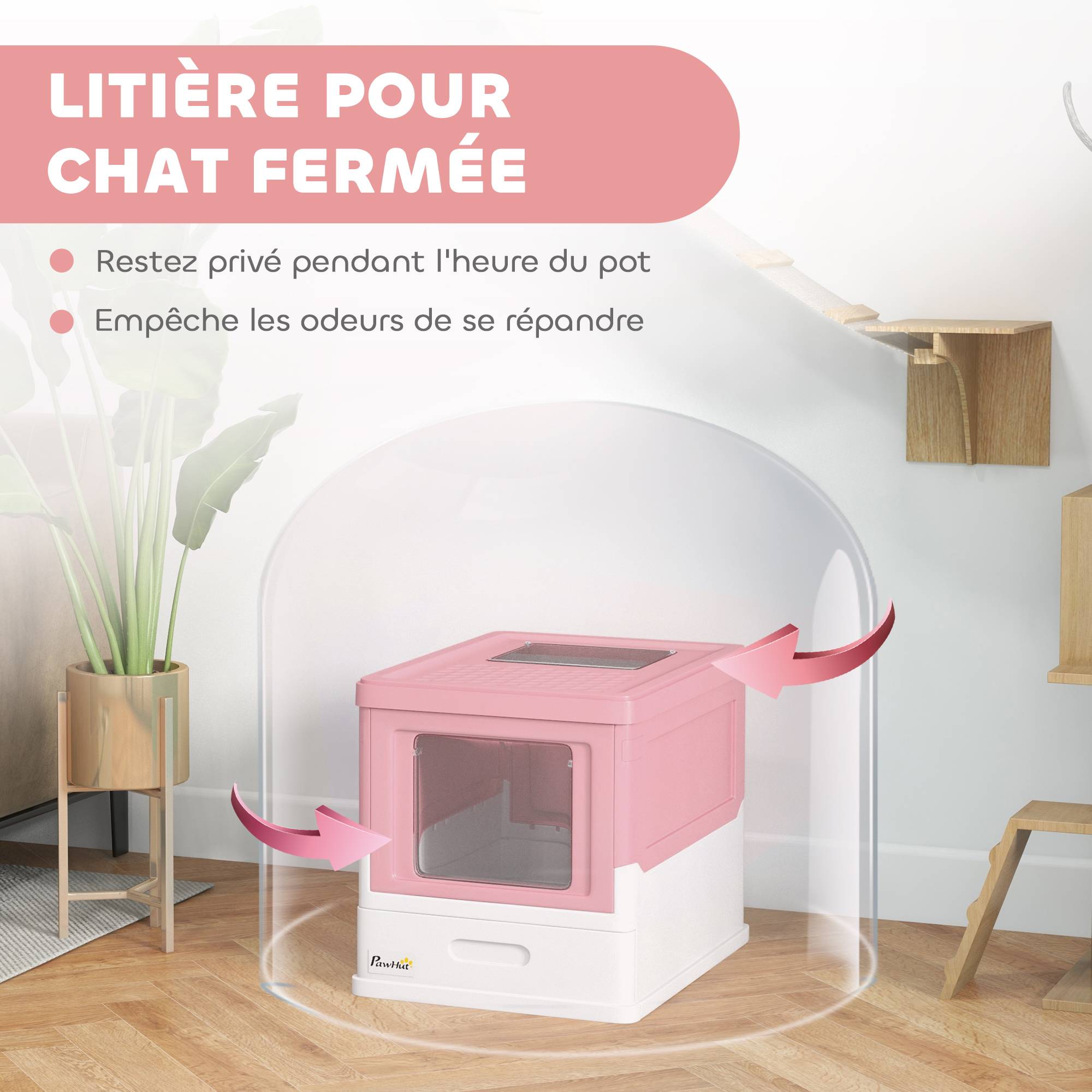 Maison de toilette pour chat pliable double porte battante et supérieure pelle fourni 47,5 x 35,5 x 36,7 cm rose - Image 8