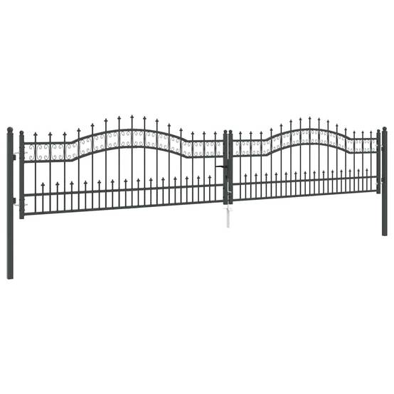 Portail Jardin Double Battant Acier Style Fer Forgé Pointe de Lance 404x120 cm Gris - ComfortXL Outdoor Living - Image 4