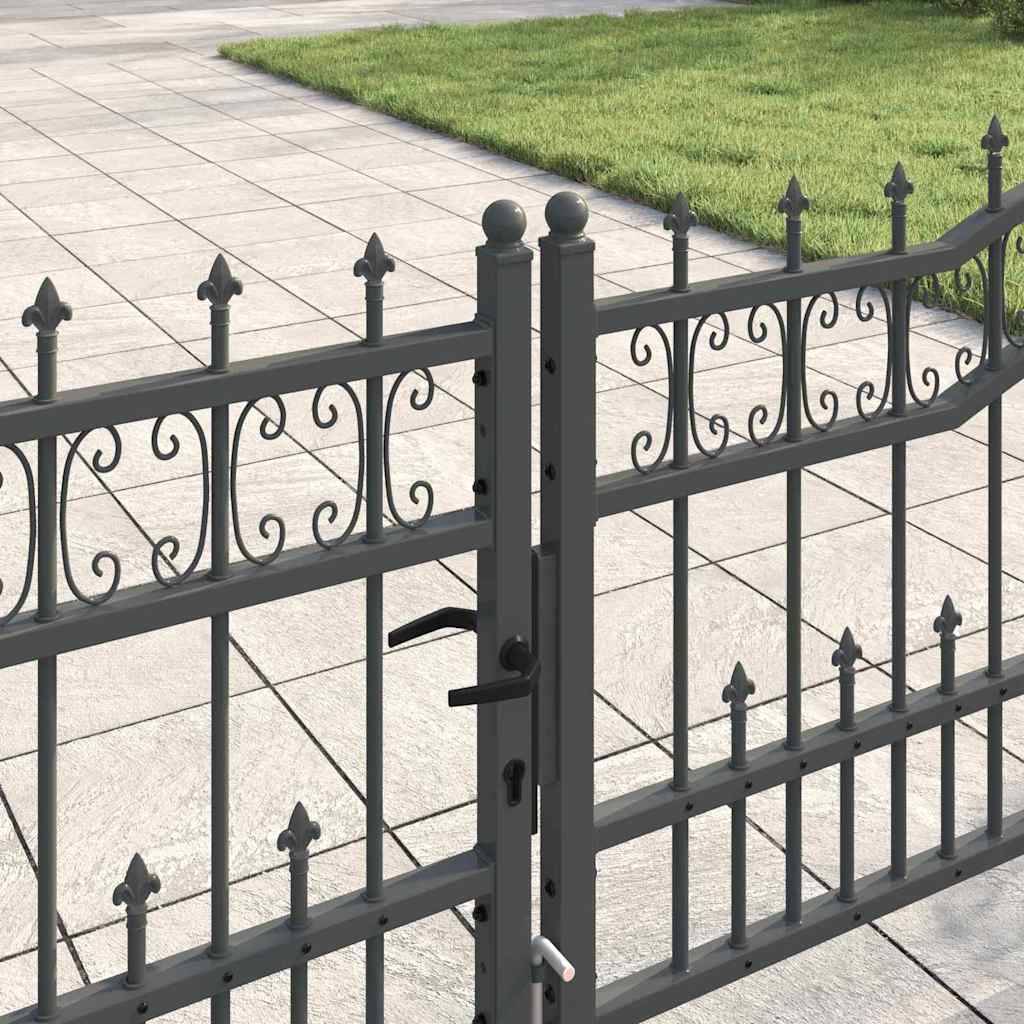 Portail Jardin Double Battant Acier Style Fer Forgé Pointe de Lance 404x120 cm Gris - ComfortXL Outdoor Living - Image 3