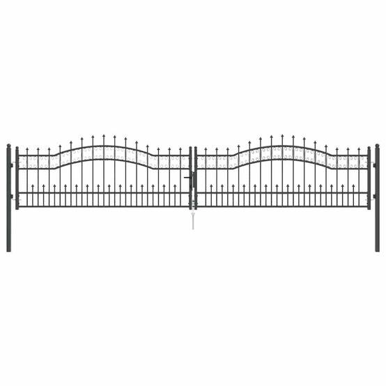 Portail Jardin Double Battant Acier Style Fer Forgé Pointe de Lance 404x120 cm Gris - ComfortXL Outdoor Living - Image 2