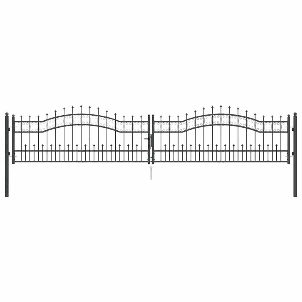 Portail Jardin Double Battant Acier Style Fer Forgé Pointe de Lance 404x120 cm Gris - ComfortXL Outdoor Living - Image 2