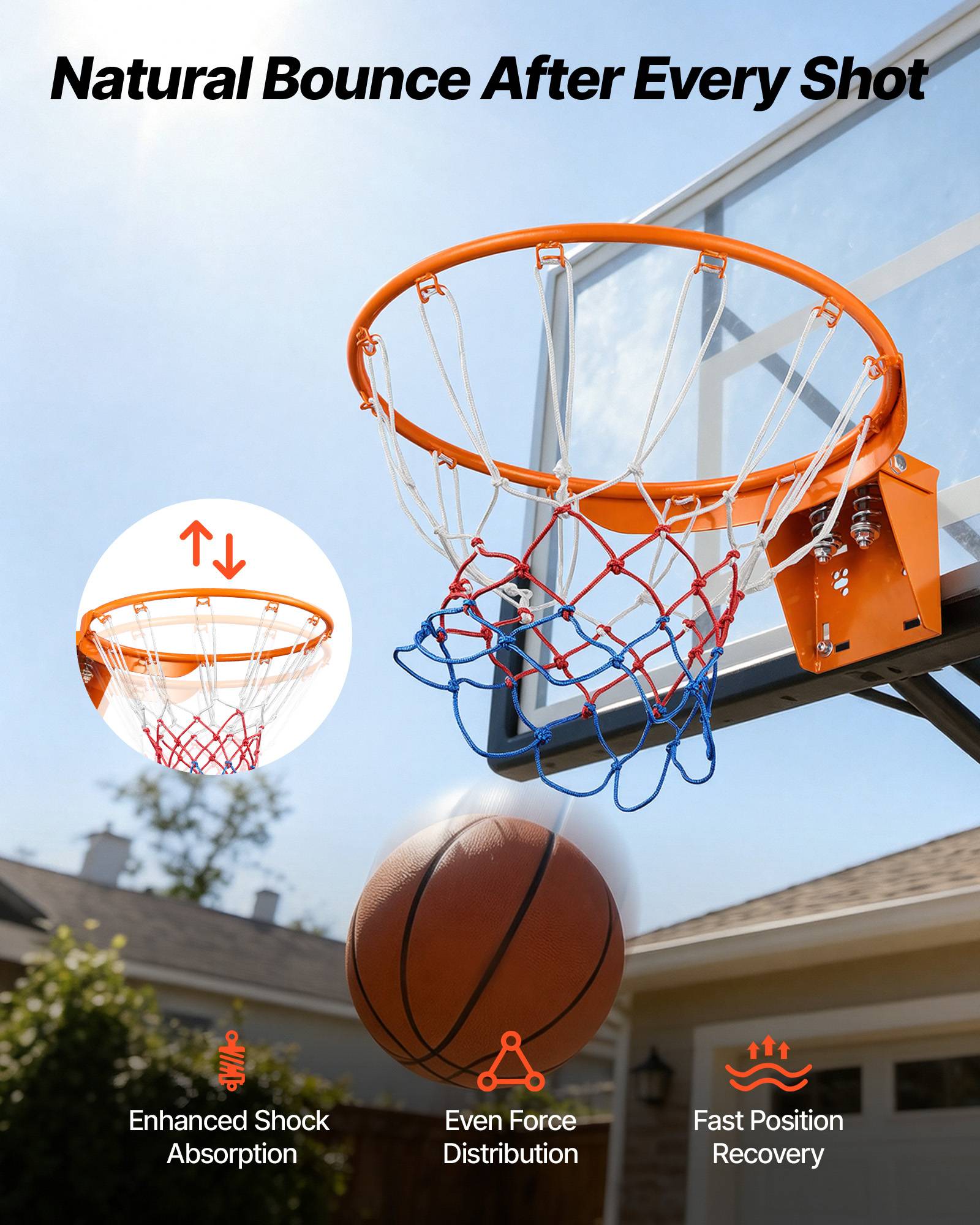 Vevor - VEVOR Panier de basket Ø480 mm en acier au carbone, filet nylon inclus, cerceau mural résistant pour entraînement intérieur et extérieur. - Image 7