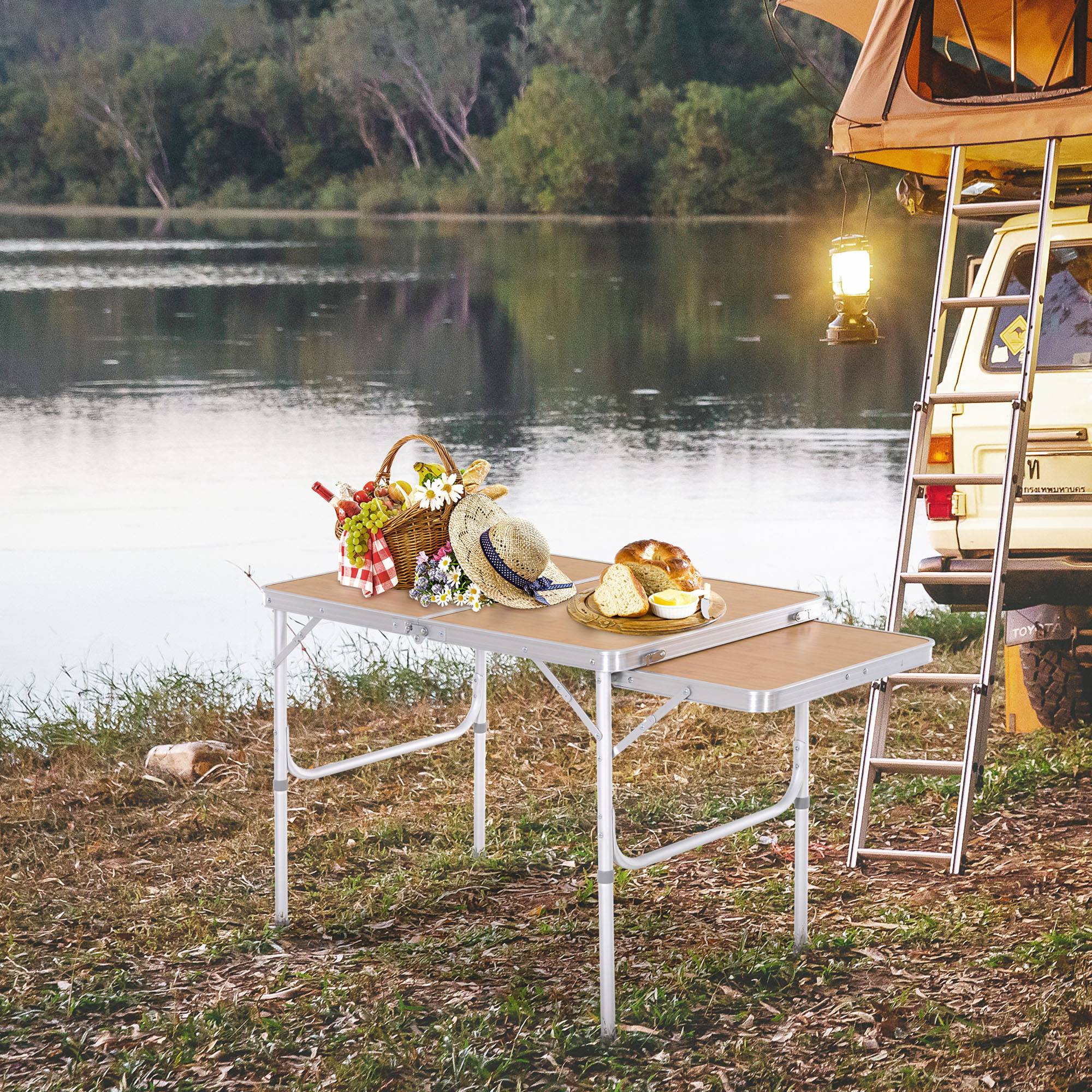 PANGIVO - Table de camping pliante aluminium et MDF imitation bambou 90 x 60 x 70 cm - PANGIVO - Image 4