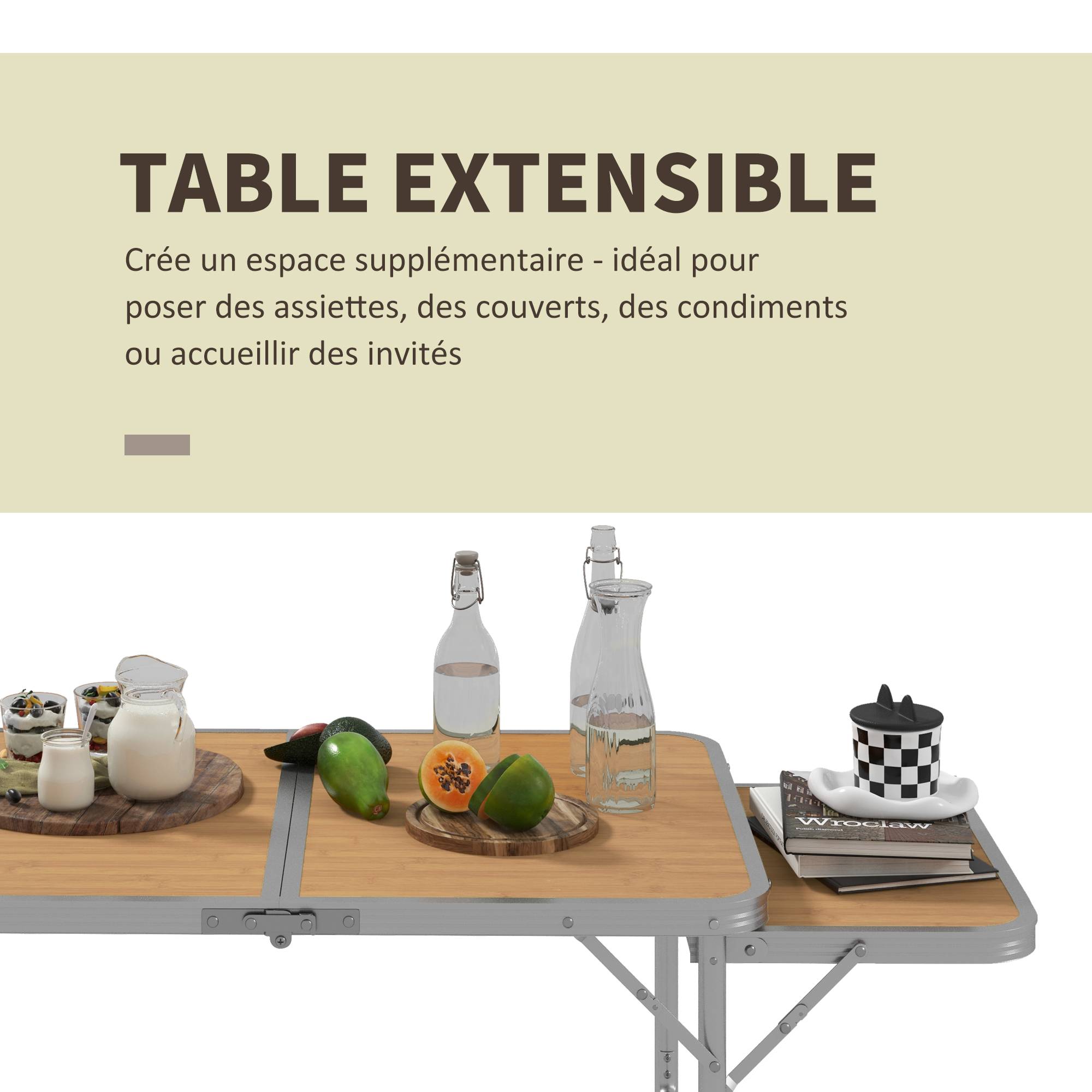 PANGIVO - Table de camping pliante aluminium et MDF imitation bambou 90 x 60 x 70 cm - PANGIVO - Image 8