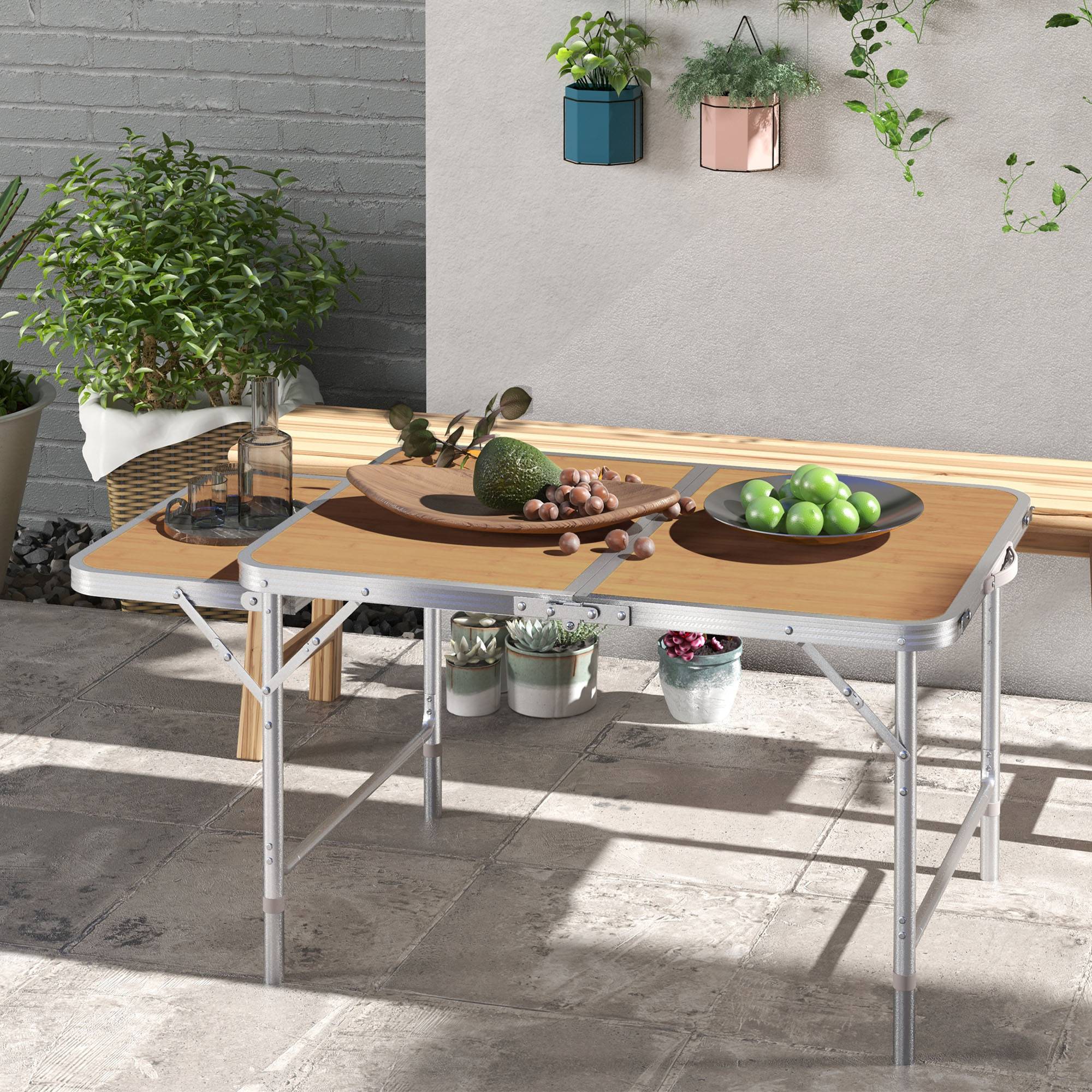 PANGIVO - Table de camping pliante aluminium et MDF imitation bambou 90 x 60 x 70 cm - PANGIVO - Image 3