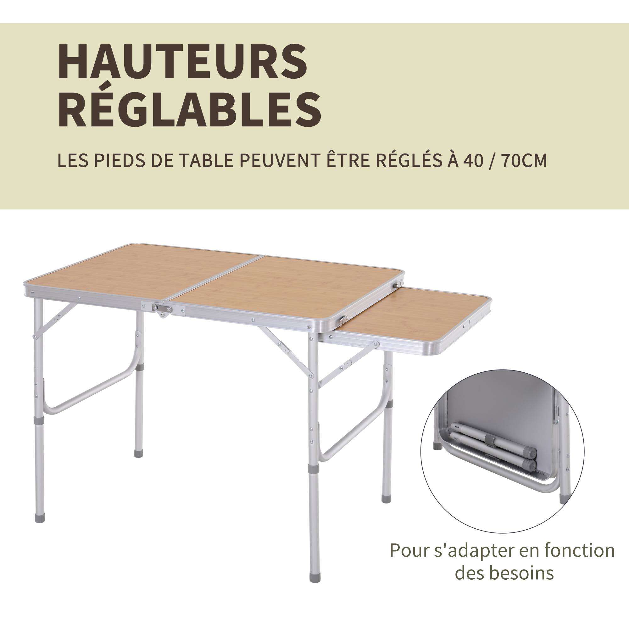 PANGIVO - Table de camping pliante aluminium et MDF imitation bambou 90 x 60 x 70 cm - PANGIVO - Image 7