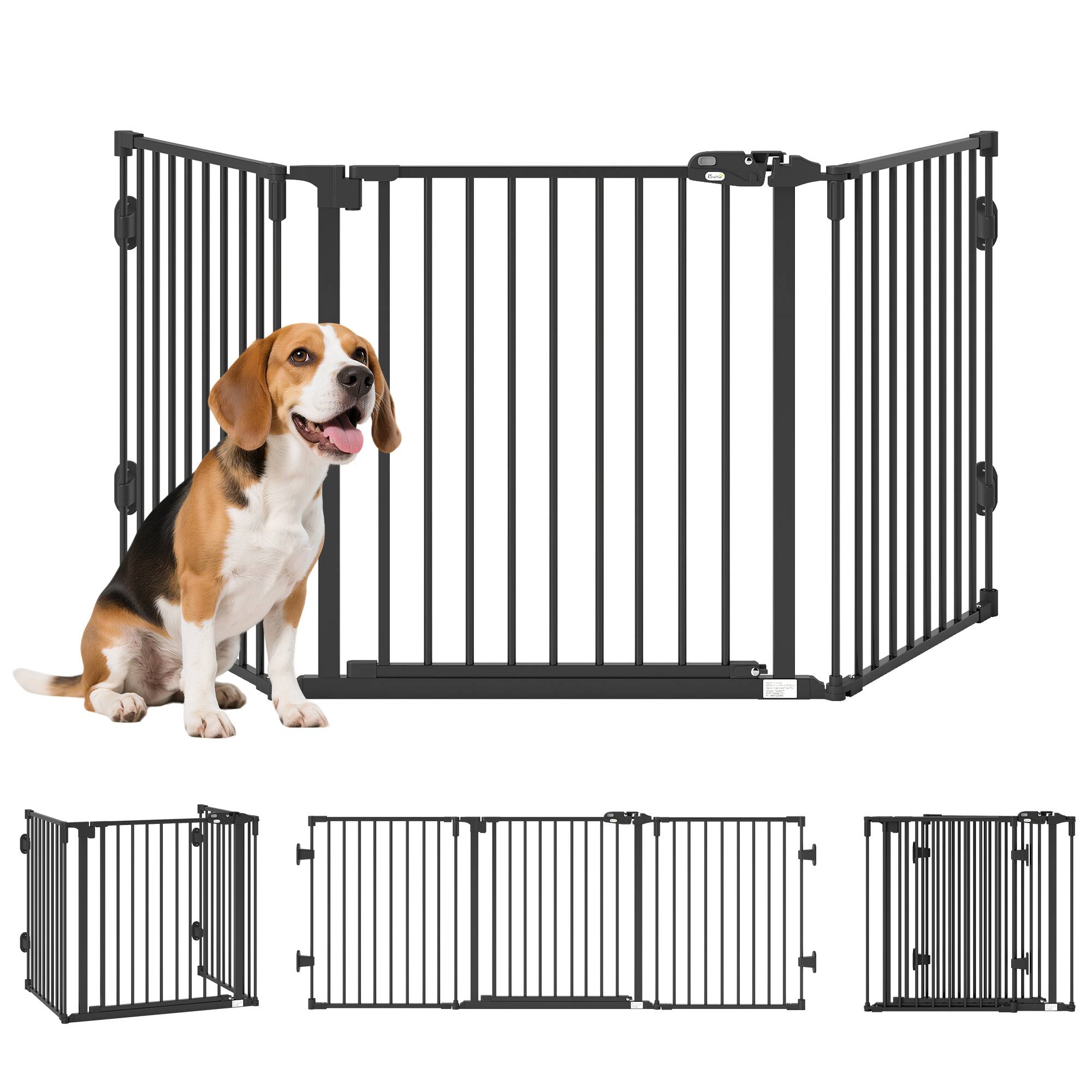Barrière pour chien autoportante réglable 202,5 x 76 cm, pliable, escaliers, portes, cuisine, 3 panneaux, noir - Image 1