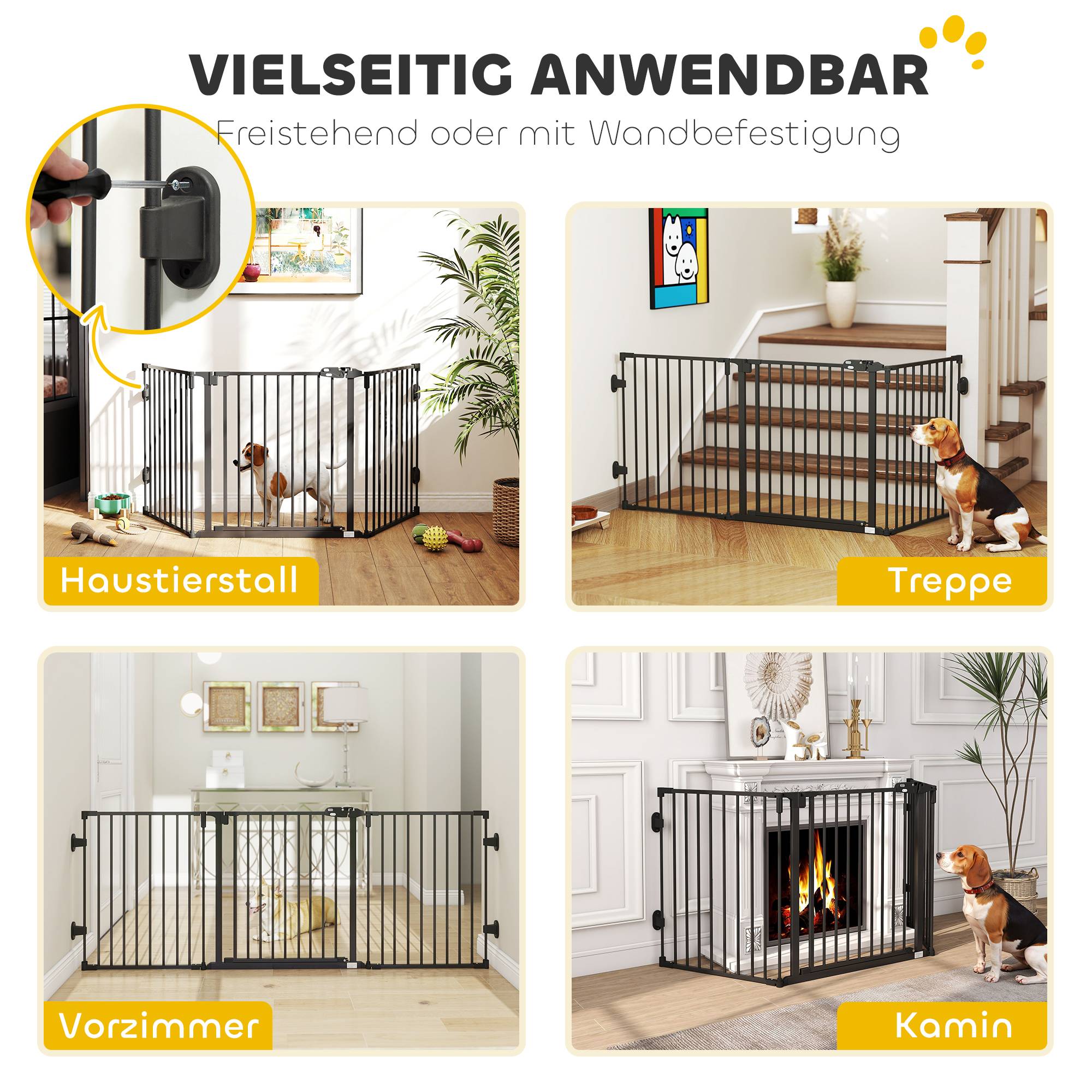 Barrière pour chien autoportante réglable 202,5 x 76 cm, pliable, escaliers, portes, cuisine, 3 panneaux, noir - Image 10